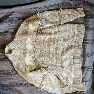 Loft Fringe Bear Mock Turtle Neck Sweater